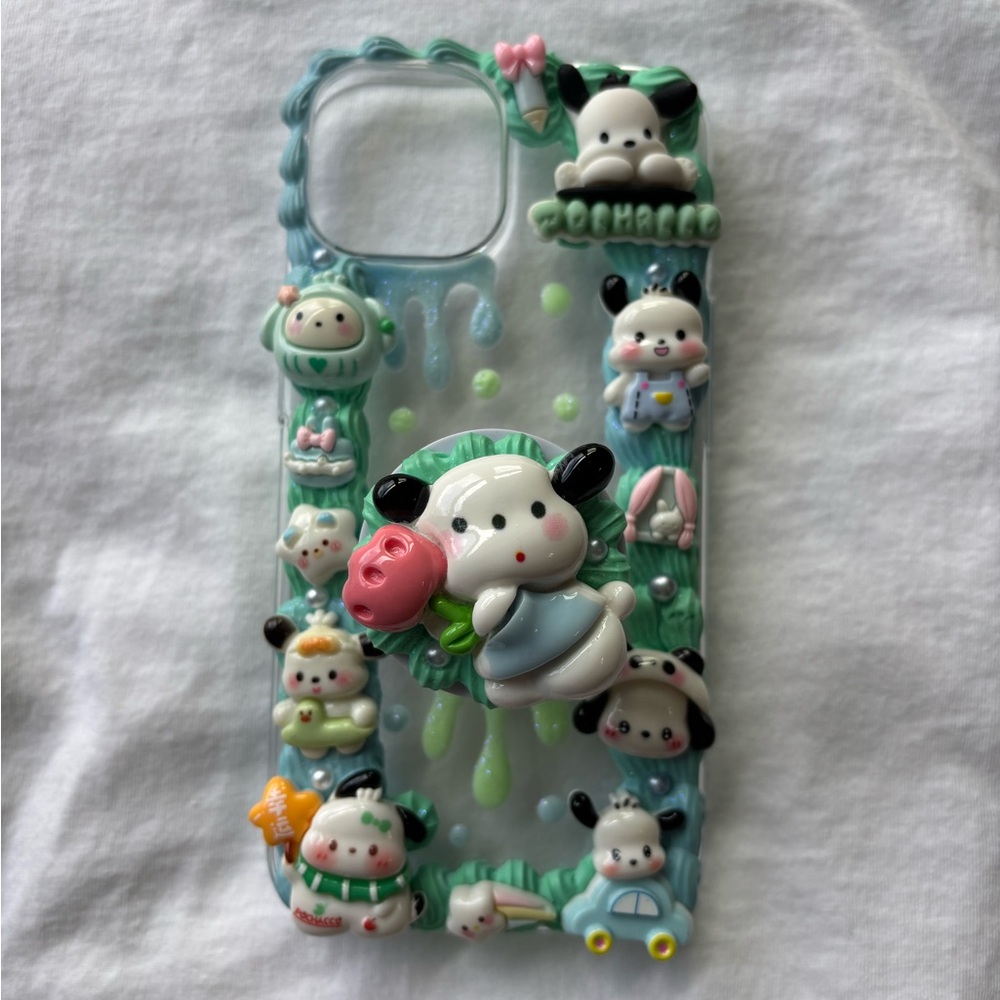 Pochacco theme iPhone 15 case with pop grip